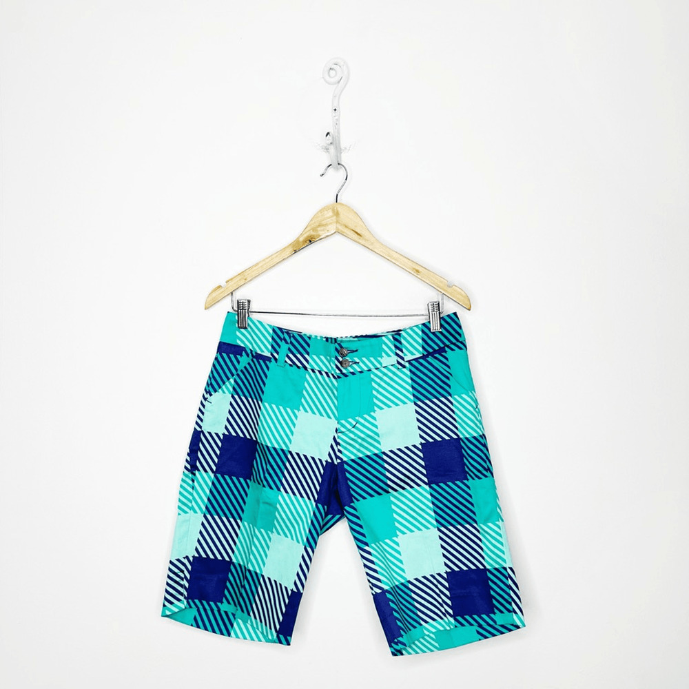 LOUDMOUTH FREPORT Golf Shorts blue turquoise checkered bermuda womens 8 NWT - Picture 2 of 8